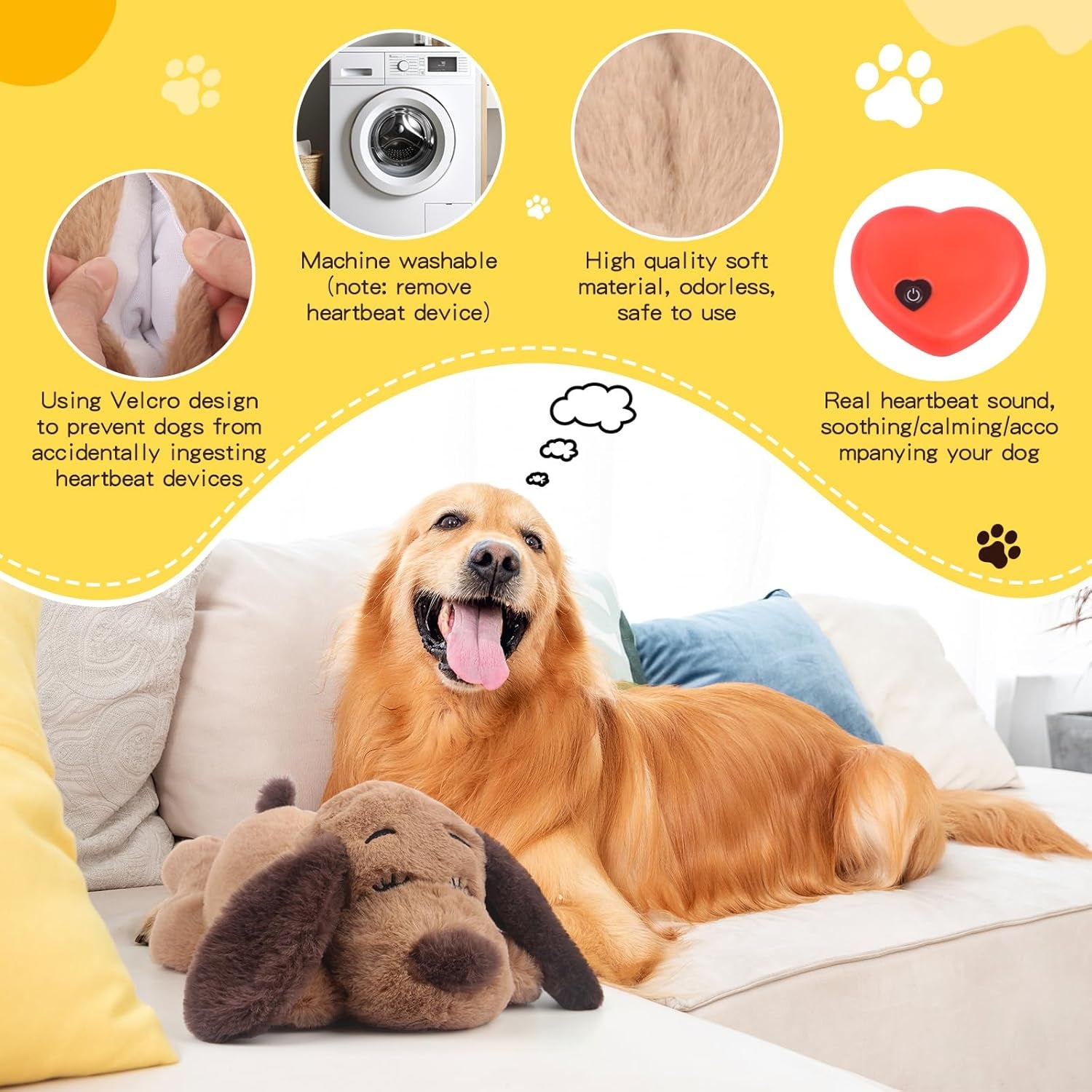 Heartbeat Puppy Toy Dog Anxiety Relief Calming Aid Heartbeat Stuffed Animals Pet Comfort Cuddle Sleep Aid Puppy Behavioral Training Aid Toy for Dog Cat