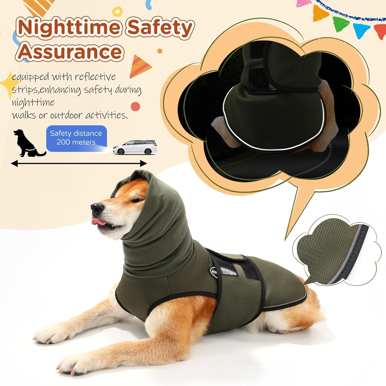 Dog Anxiety Vest and Coat, Vet Visits and Separation - Keep Pet Calm, Dog Jacket for Thunder, Fireworks, anti Anxiety Vest for Dogs and Cat Body and Ear