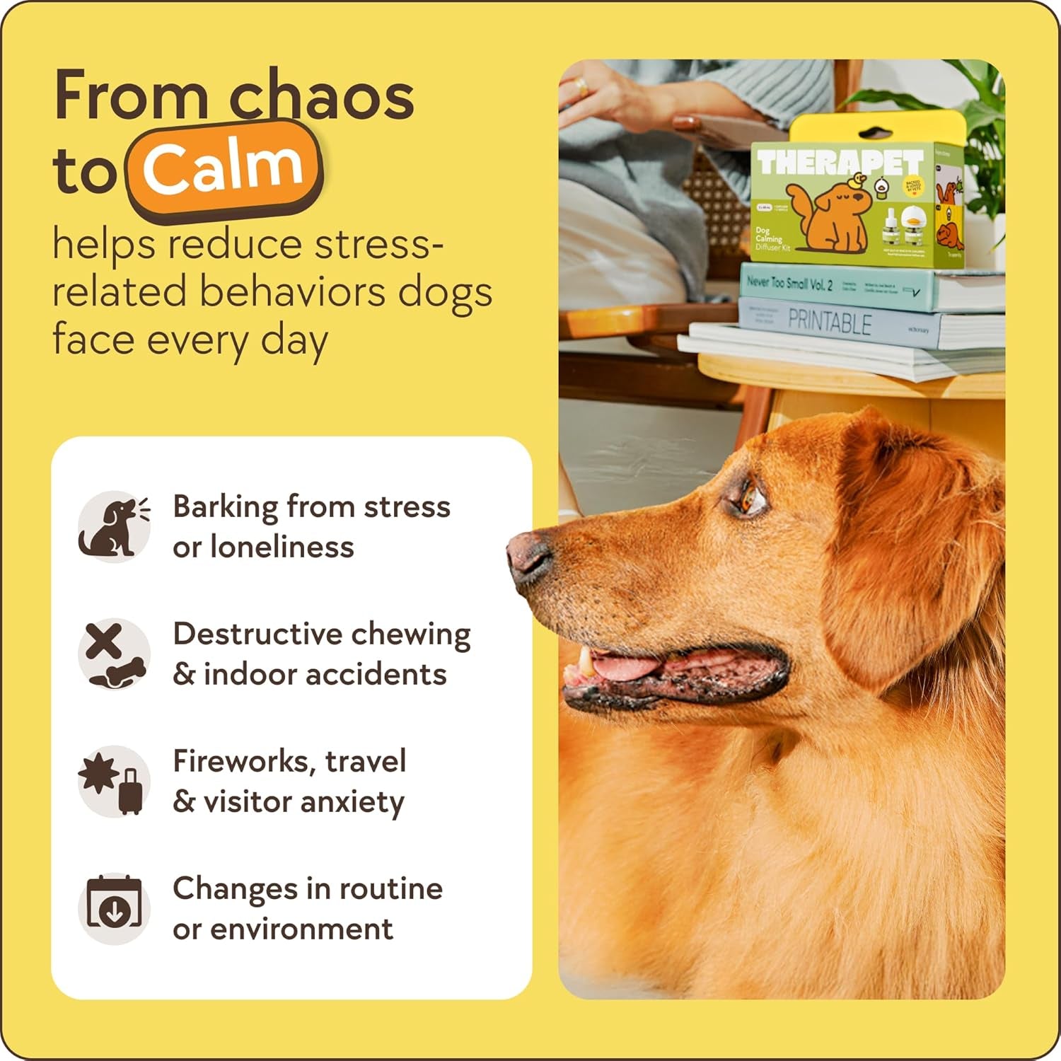 60-Day Dog Calming Diffuser - for Stress, Destructive Behavior, Pee Accidents, Separation Anxiety, Barking, Aggression & Chewing - 60-Day Refill Included - Packaging May Vary