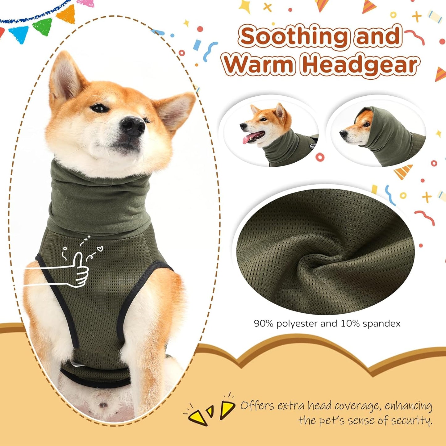 Dog Anxiety Vest and Coat, Vet Visits and Separation - Keep Pet Calm, Dog Jacket for Thunder, Fireworks, anti Anxiety Vest for Dogs and Cat Body and Ear