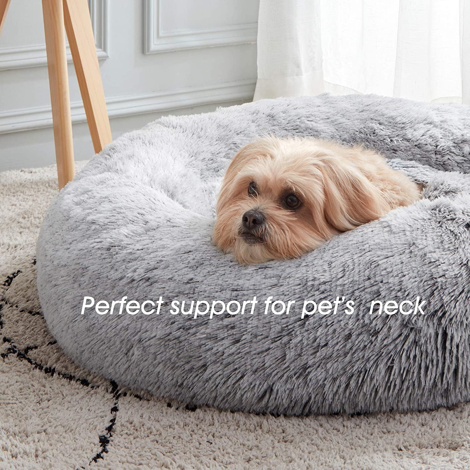 Ultimate Calming Donut Dog & Cat Bed - Cozy Faux Fur Cushion for Small to Medium Pets