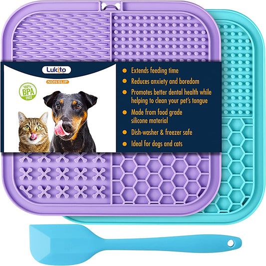 Ultimate Lick Mat for Dogs & Cats - 2 Pack with Suction Cups for Anxiety Relief and Boredom Busting Fun!