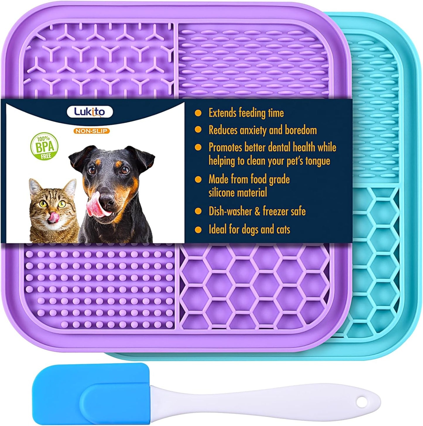 Ultimate Lick Mat for Dogs & Cats - 2 Pack with Suction Cups for Anxiety Relief and Boredom Busting Fun!