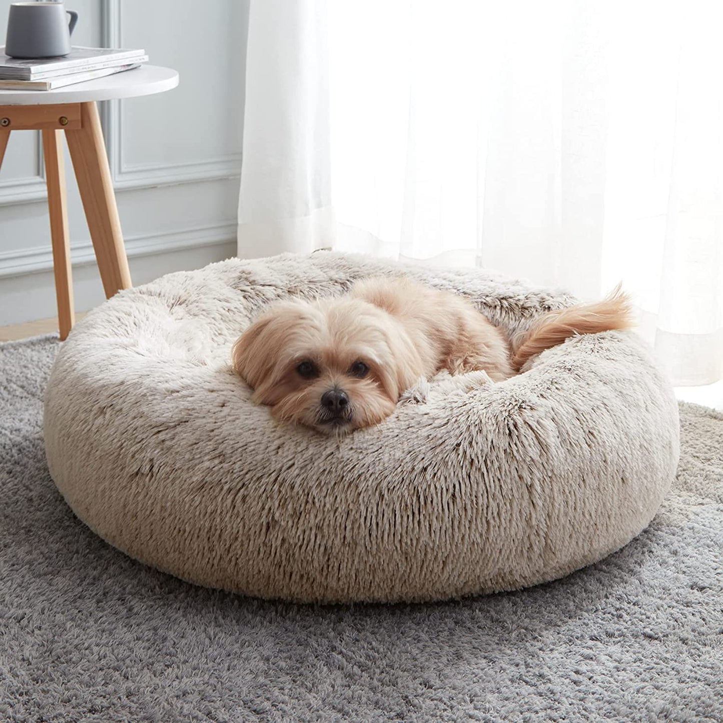 Ultimate Calming Donut Dog & Cat Bed - Cozy Faux Fur Cushion for Small to Medium Pets