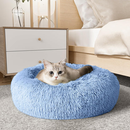 Ultimate Calming Donut Dog & Cat Bed - Cozy Faux Fur Cushion for Small to Medium Pets