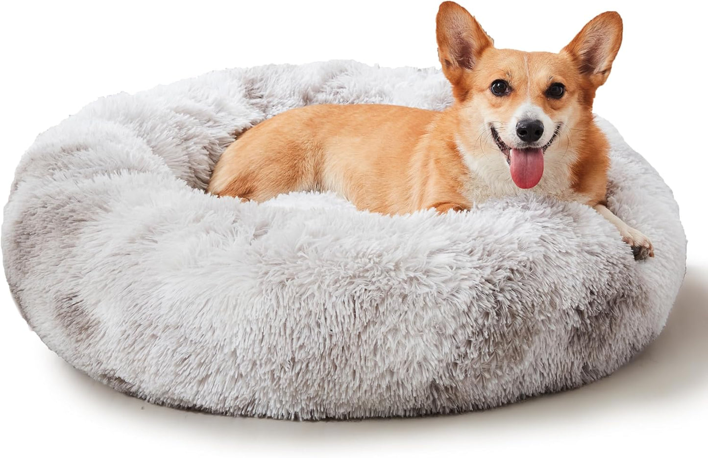 Ultimate Calming Donut Dog & Cat Bed - Cozy Faux Fur Cushion for Small to Medium Pets