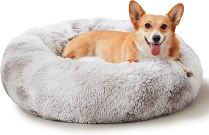 Ultimate Calming Donut Dog & Cat Bed - Cozy Faux Fur Cushion for Small to Medium Pets