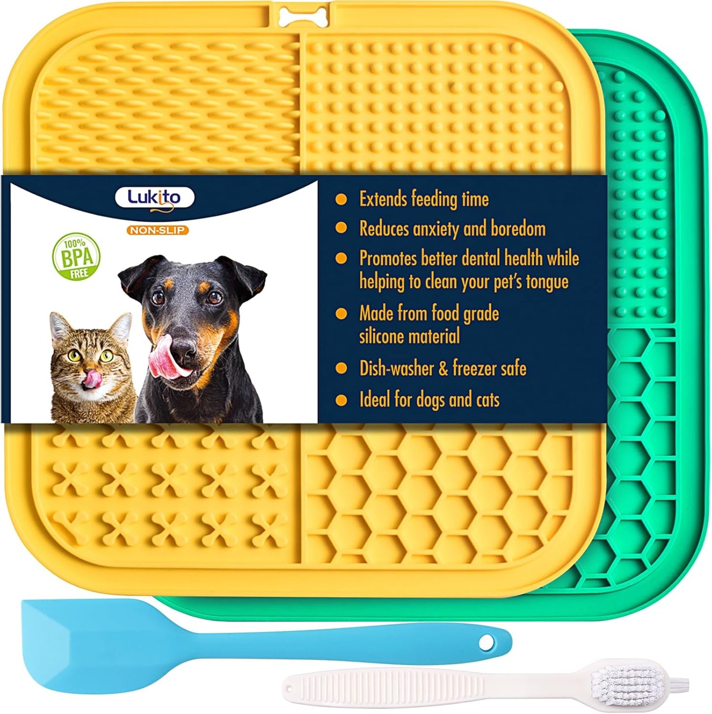 Ultimate Lick Mat for Dogs & Cats - 2 Pack with Suction Cups for Anxiety Relief and Boredom Busting Fun!