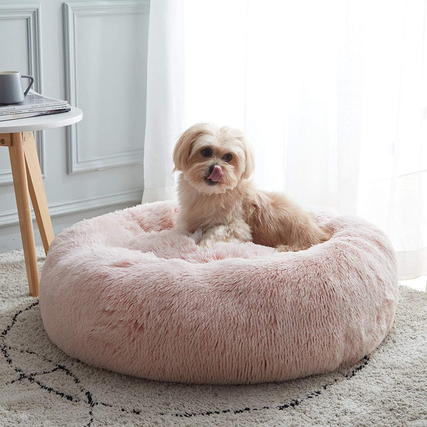 Ultimate Calming Donut Dog & Cat Bed - Cozy Faux Fur Cushion for Small to Medium Pets