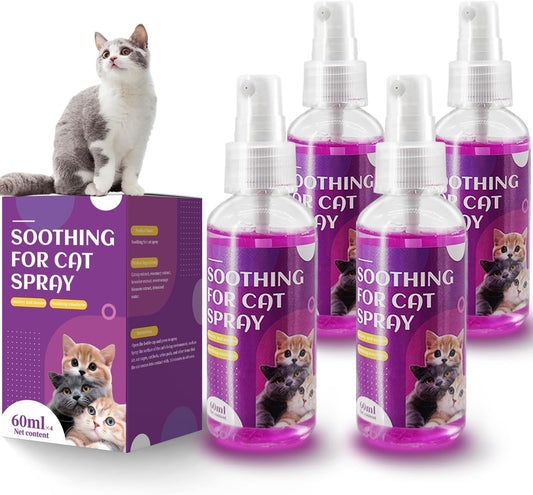Cats Calming Pheromone Spray & Calming Solution for Cats, anti Anxiety Pet Products - Feline Calm Pheromones, Cats Reduces Scratching Furniture Peeing Marking Calming Cat for Travel 4 Pcs