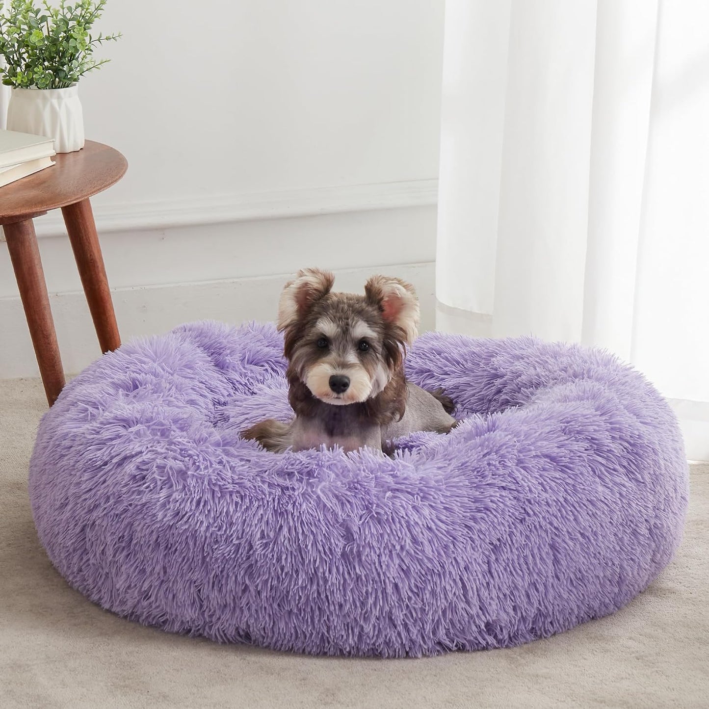 Ultimate Calming Donut Dog & Cat Bed - Cozy Faux Fur Cushion for Small to Medium Pets