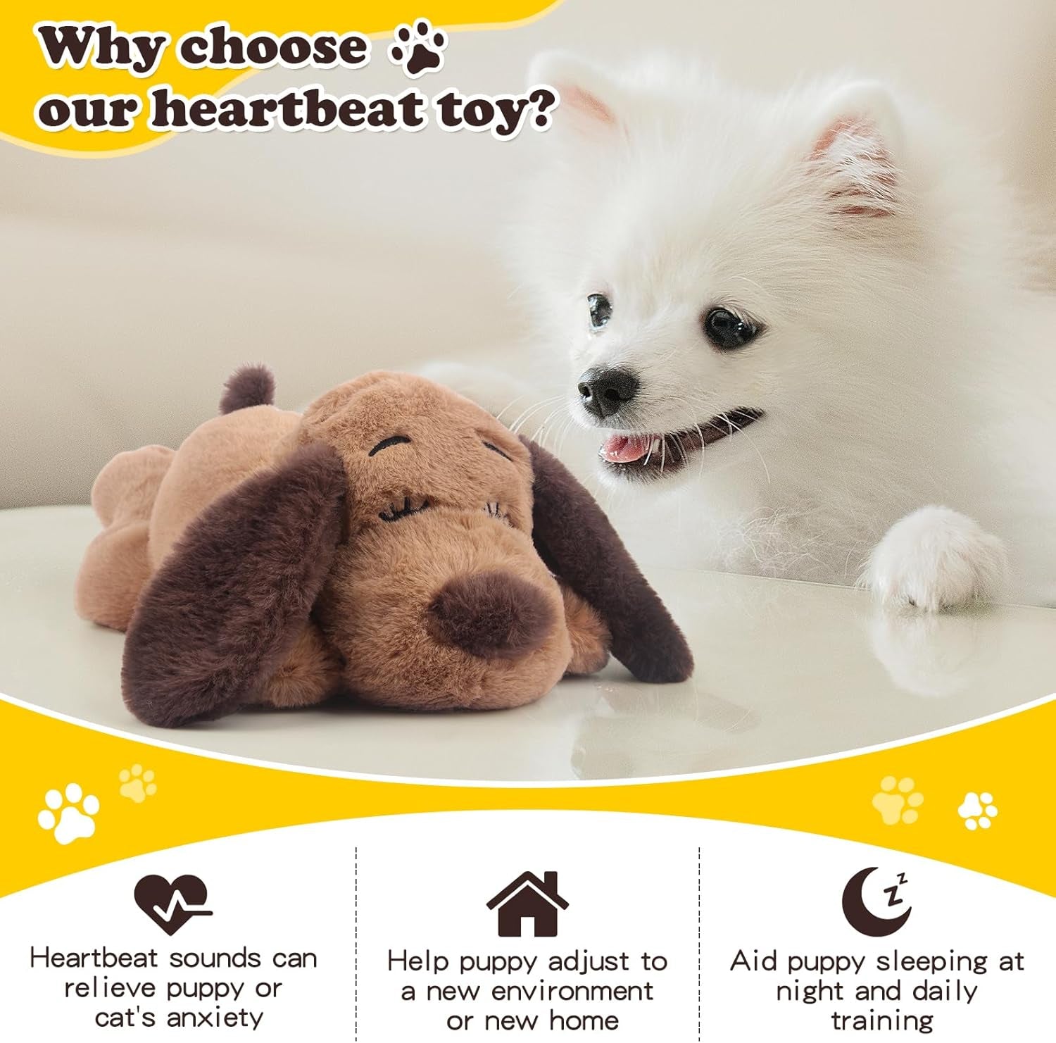 Heartbeat Puppy Toy Dog Anxiety Relief Calming Aid Heartbeat Stuffed Animals Pet Comfort Cuddle Sleep Aid Puppy Behavioral Training Aid Toy for Dog Cat