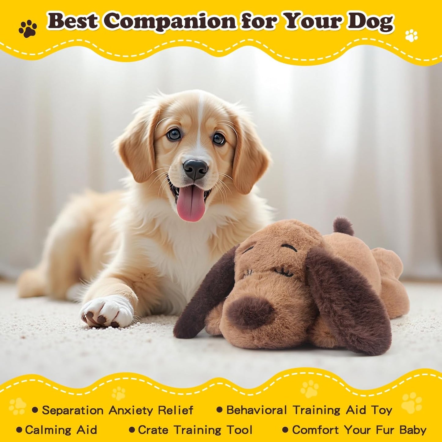 Heartbeat Puppy Toy Dog Anxiety Relief Calming Aid Heartbeat Stuffed Animals Pet Comfort Cuddle Sleep Aid Puppy Behavioral Training Aid Toy for Dog Cat