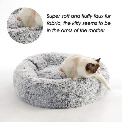 Ultimate Calming Donut Dog & Cat Bed - Cozy Faux Fur Cushion for Small to Medium Pets