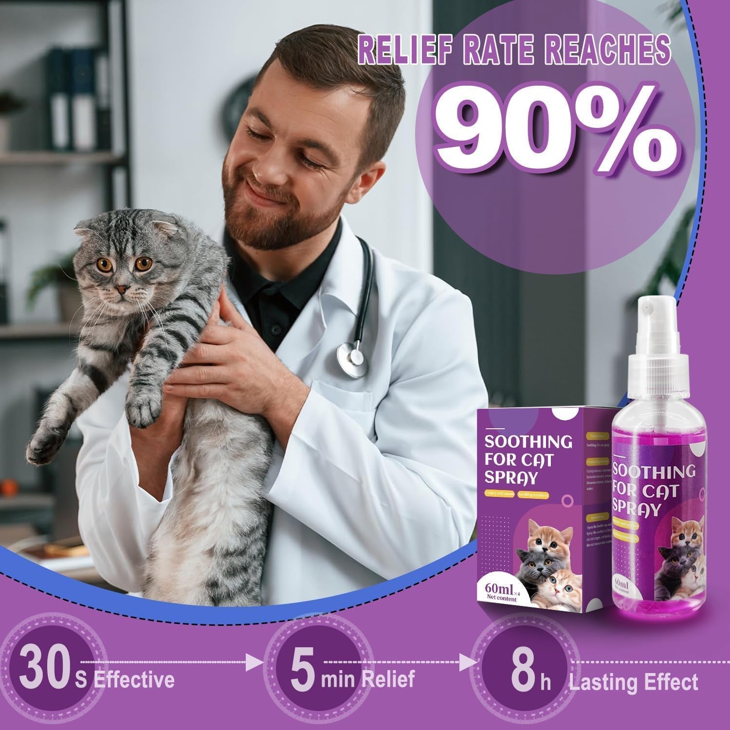 Cats Calming Pheromone Spray & Calming Solution for Cats, anti Anxiety Pet Products - Feline Calm Pheromones, Cats Reduces Scratching Furniture Peeing Marking Calming Cat for Travel 4 Pcs