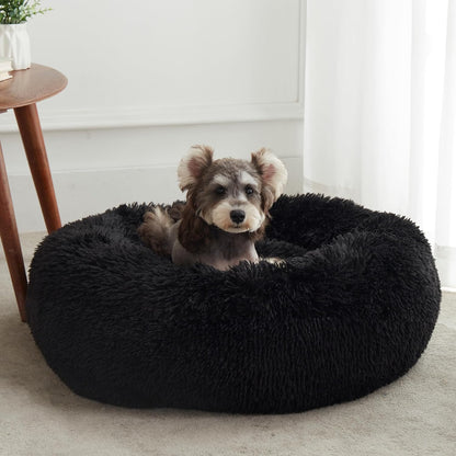 Ultimate Calming Donut Dog & Cat Bed - Cozy Faux Fur Cushion for Small to Medium Pets