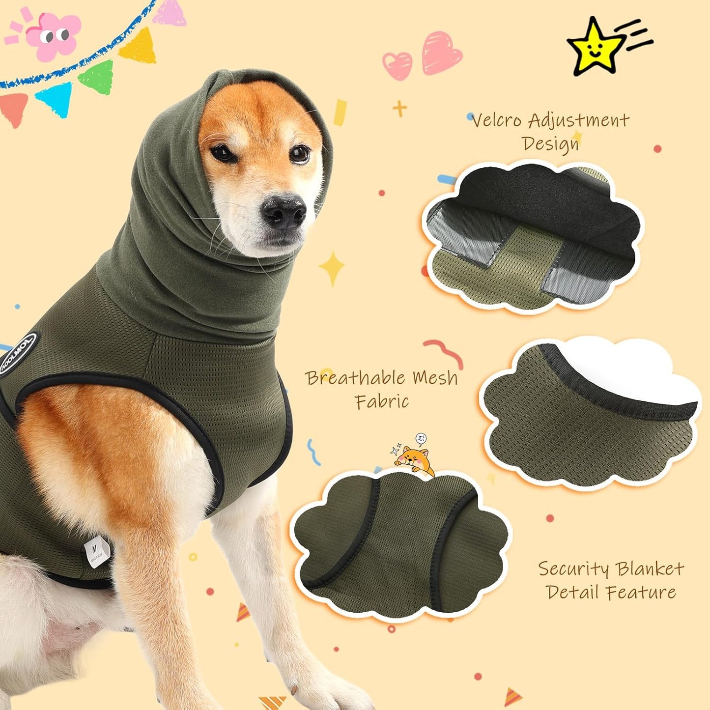 Dog Anxiety Vest and Coat, Vet Visits and Separation - Keep Pet Calm, Dog Jacket for Thunder, Fireworks, anti Anxiety Vest for Dogs and Cat Body and Ear